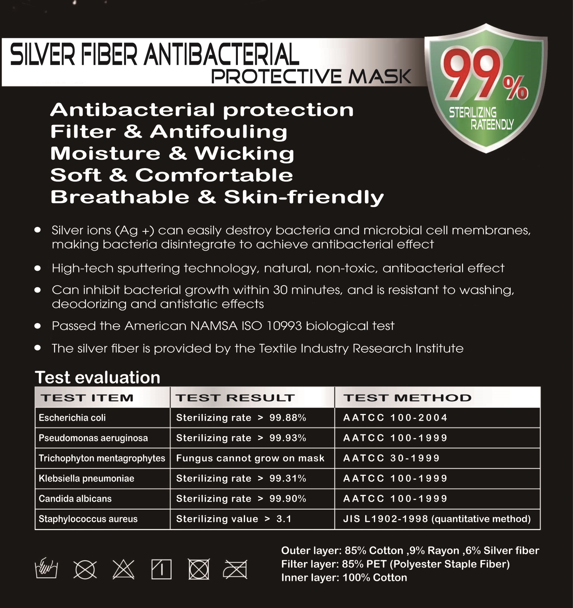 Siler fiber antibacterial protective mask